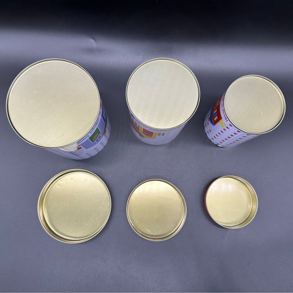 Vintage Metal Canister Set Heart Home 1980s JSNY Red Blue Yellow Cottagecore - Picture 3 of 9